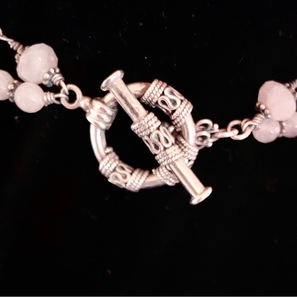 Pink Rose Quartz Necklace 2 Rows Silver Chain, Balinese Toggle Clasp 16 & 18” - Picture 6 of 6